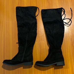 Black Faux Suede Thigh-High Boots - JG